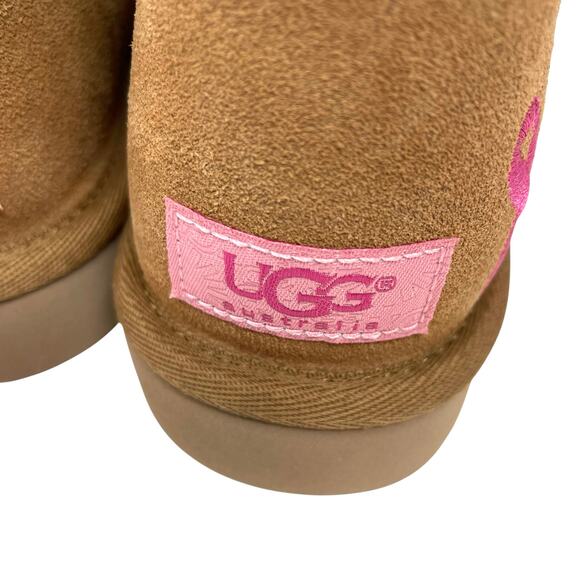 UGG Size 7 Shiny Classic Mini Zip Cancer Awareness Chestnut Boots NEW IN BOX - Picture 7 of 16